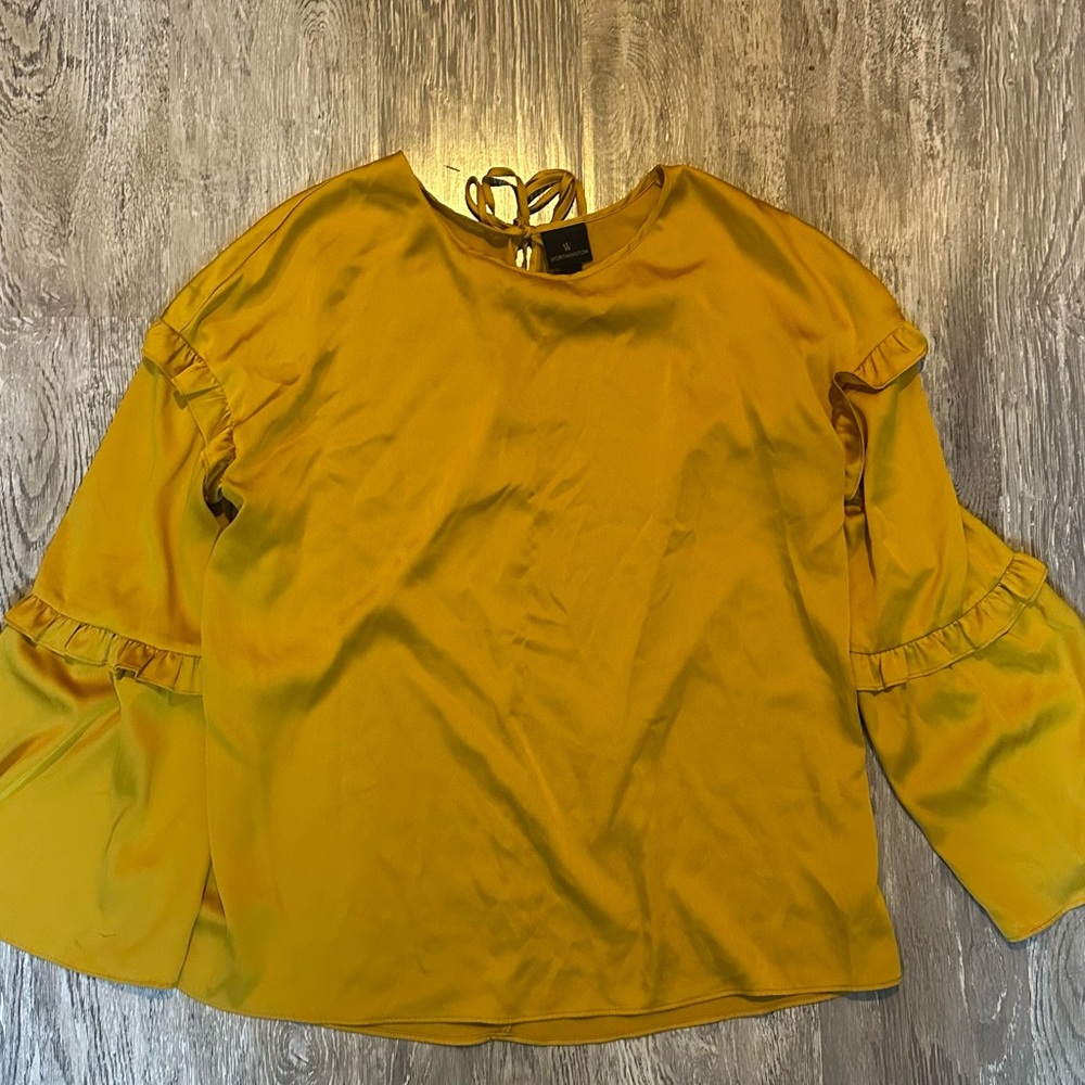 Worthington Mustard Ruffle Sleeve Blouse